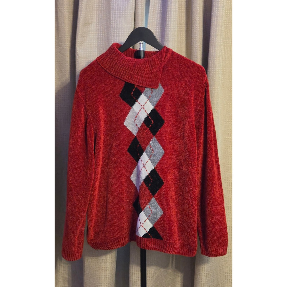 Alfred Dunner‎ Turtleneck Argyle Long Sleeve Sweater Women's Size 2X Red